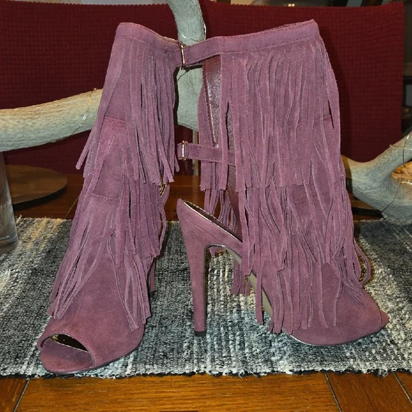 Fringed Peep-Toe Women's Shoes - Pink - Picture 8 of 11